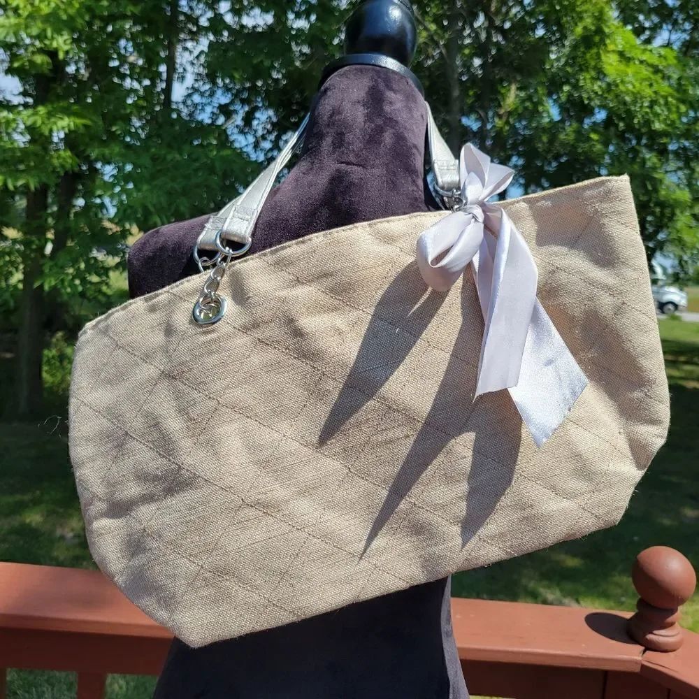 Ladies Shoulder Tote Bag Purse with bow, Cream color